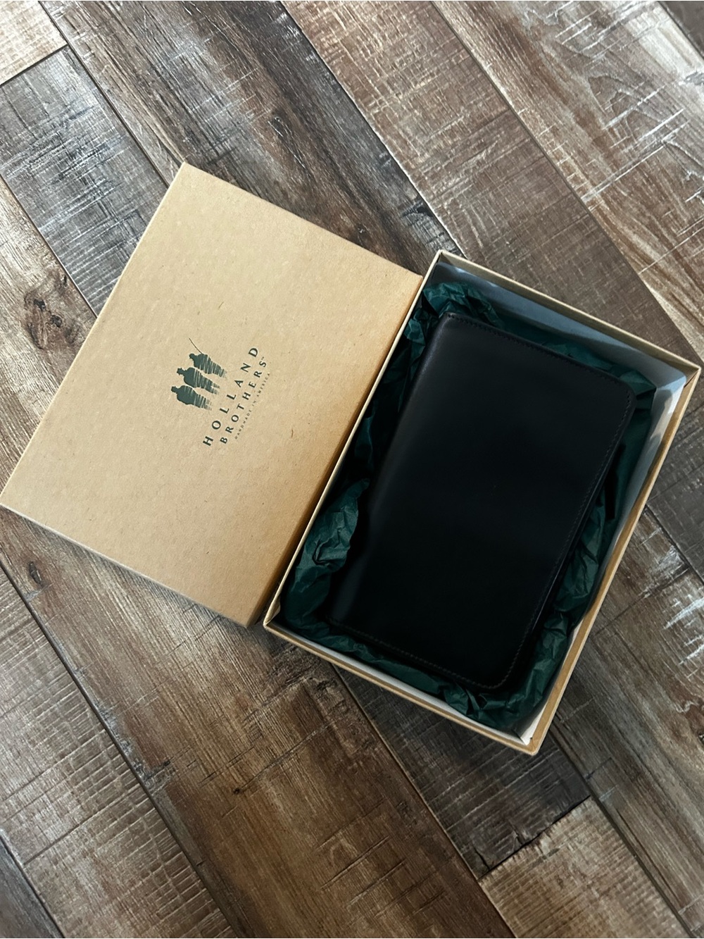 Holland Brothers Black Leather Card & Key Pouch GIFT BOX